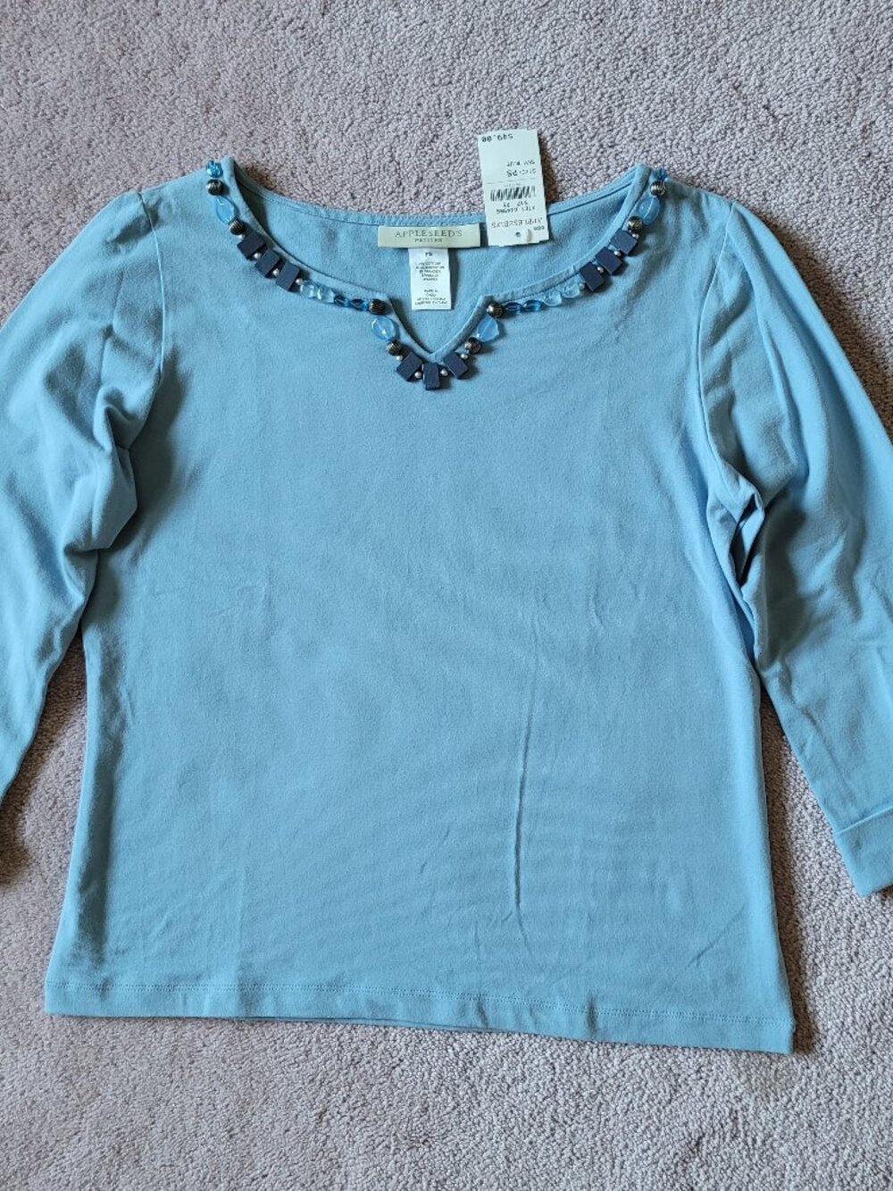 Appleseed's Quarter Sleeve Top Sky Blue Size Petite Small NWT $49.00